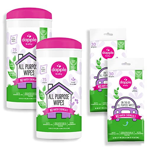 Dapple Baby All Purpose Wipes, Plant Powered, Hint of Lavender, Hypoallergenic, 75 Count Canister (Pack of 2) + 30 Count (Pack of 2) | Amazon (US)
