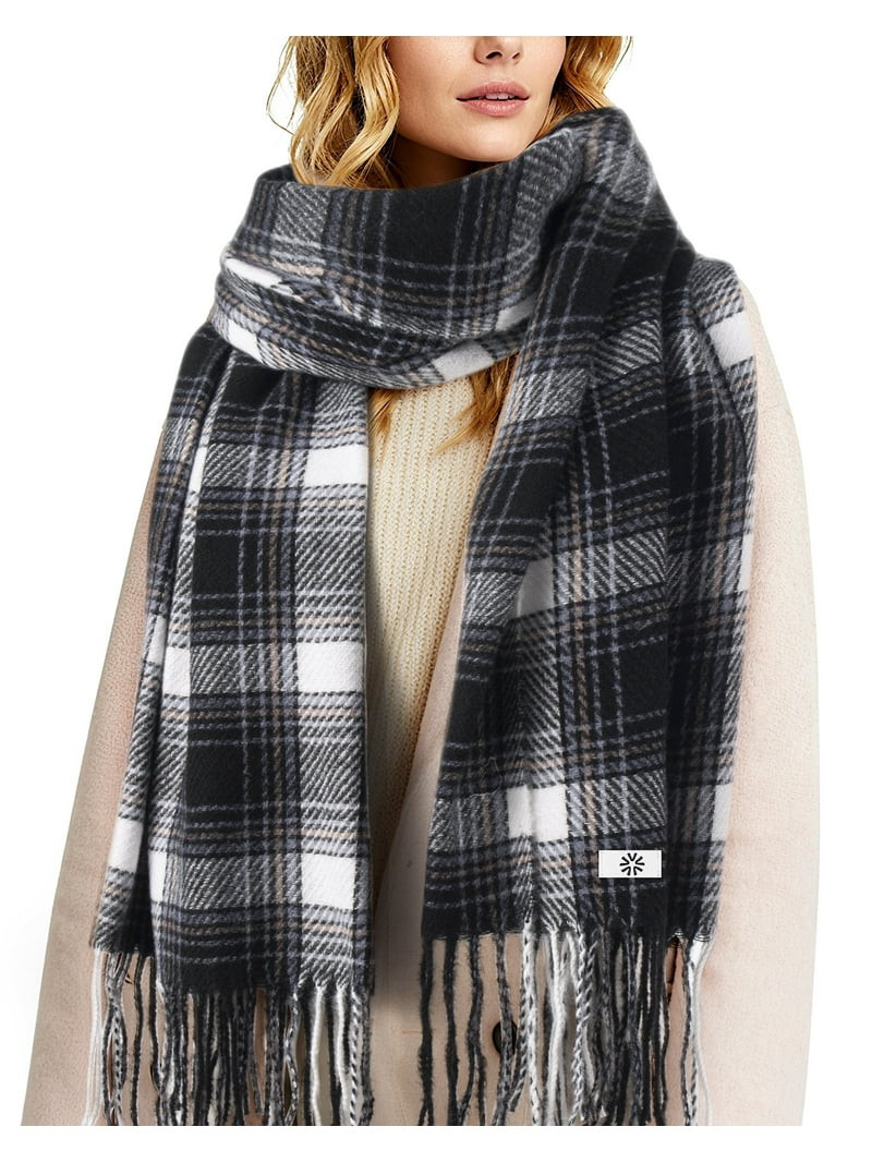 REDESS Winter Scarves for Men and Women Soft Plaid Pattern Cozy Warm Tassel Shawl Wrap, Plaid Bla... | Walmart (US)