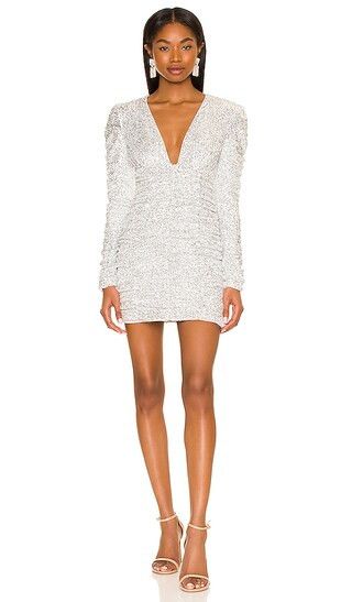 Ginger Mini Dress in Silver | White Sequin Dress Long Sleeve White Dress With Sleeves White Outfit | Revolve Clothing (Global)