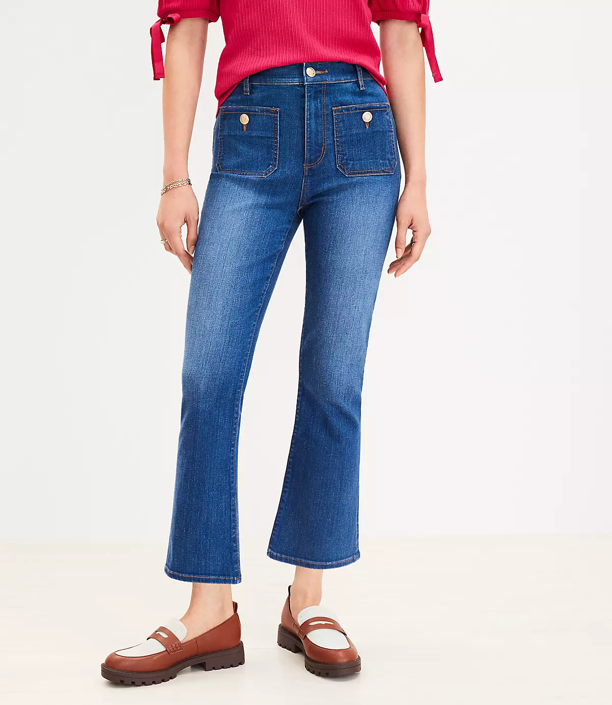 Patch Pocket High Rise Kick Crop Jeans in Dark Wash | LOFT