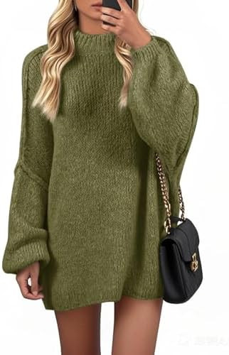 Wenrine Womens Oversized Sweater Dress Casul Puff Long Sleeve Fall Chunky Knit Loose Tunics Pullo... | Amazon (US)