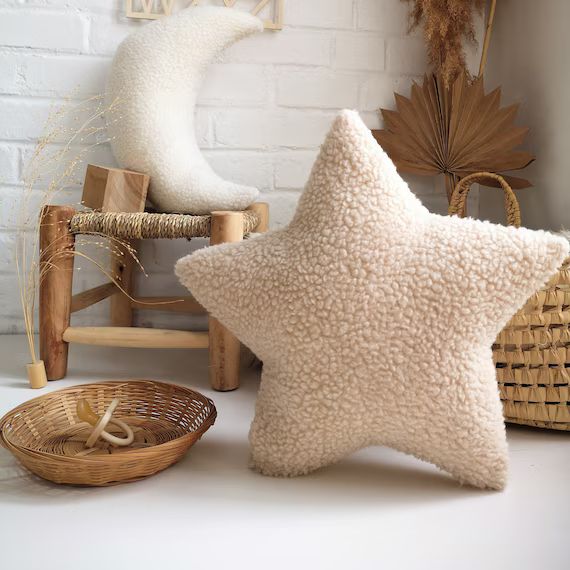 Beige Faux Fur Star Decorative Pillow Baby Moon Pillow Kids - Etsy | Etsy (US)