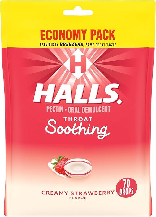 HALLS Throat Soothing (Previously HALLS Breezers) Creamy Strawberry Throat Drops, Economy Pack, 7... | Amazon (US)