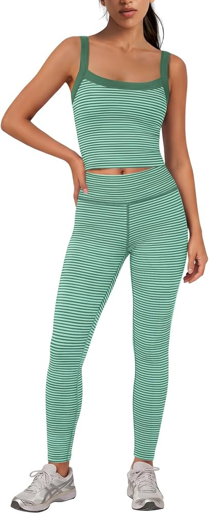 Panadila Womens Striped Workout Set Yoga Set Tank and Leggings     Spaghetti Strap Tank Top with ... | Amazon (US)