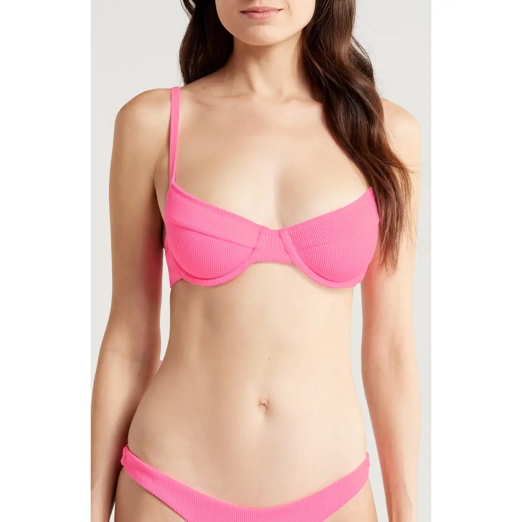 Kulani Kinis Ditzy Ribbed Underwire Bikini Top in Taffy Pink at Nordstrom, Size Small | Nordstrom