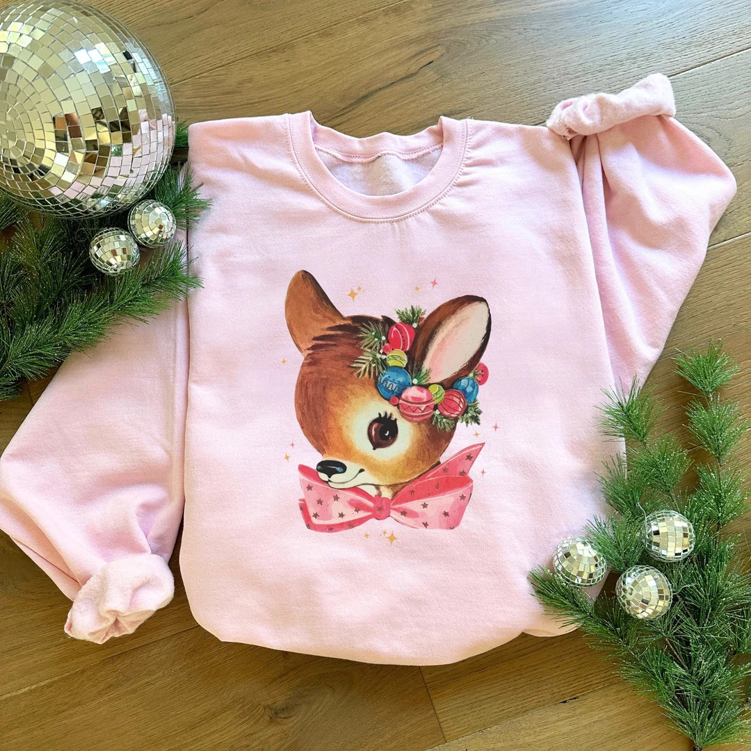 Vintage Reindeer Sweatshirt Deer Crew Neck Christmas - Etsy | Etsy (US)