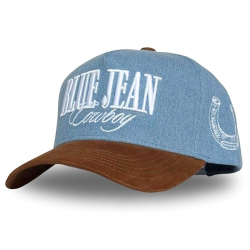 Vintage Western Trucker Hat | Men & Women | Embroidered Trendy Caps | Country Cute Hats for Cowgirls & Cowboys | Camo Denim Cotton Styles | Snapback Fishing Hat (Blue Jean Cowboy | Brown Suede Denim) | Amazon (US)