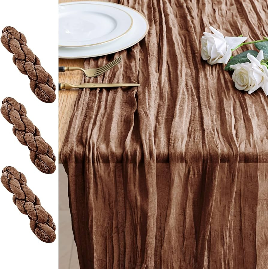 3PCS Table Runner Cheesecloth 10FT Brown Boho Gauze Cheese Cloth Rustic Sheer Table Runners for W... | Amazon (US)