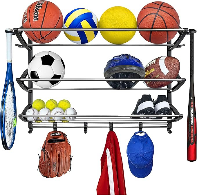 Lynk® Sports Rack Organizer - Sports Gear Storage Wall Mount - Black | Amazon (US)