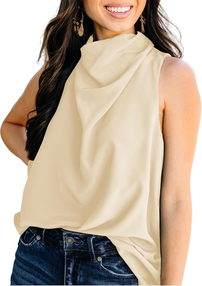 Dokotoo Womens 2024 Summer Business Casual Elegant Cowl Neck Tank Tops Sleeveless Shirt Loose Chi... | Amazon (US)