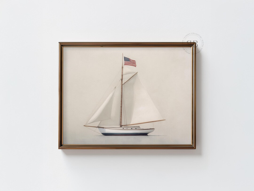 Sailboat With American Flag Art Print: Coastal Nautical Decor (digital Download) - Etsy | Etsy (US)