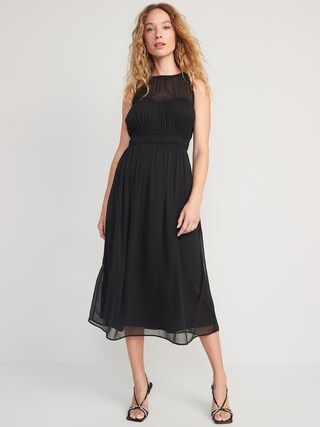 Fit & Flare Shirred Crinkled Maxi Dress for Women | Old Navy (US)