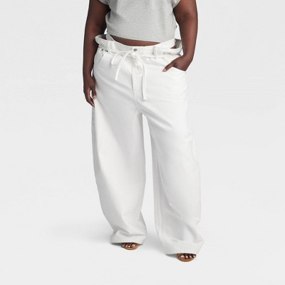 KBB by KAHLANA Women's High Waisted 'The Cut Out Paper Bag Jeans' - White 28 | Target