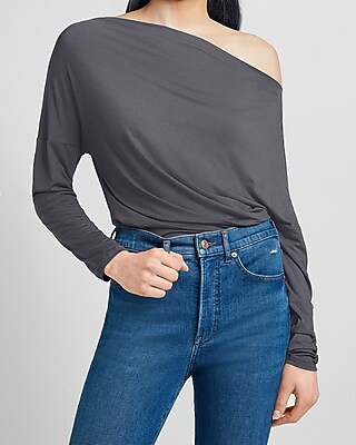 Relaxed Off The Shoulder Long Sleeve Tee | Express