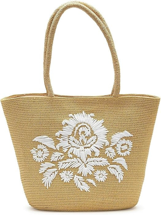 Two's Company Woven Paper Tote Bag with Embroidered Floral Motif | Amazon (US)
