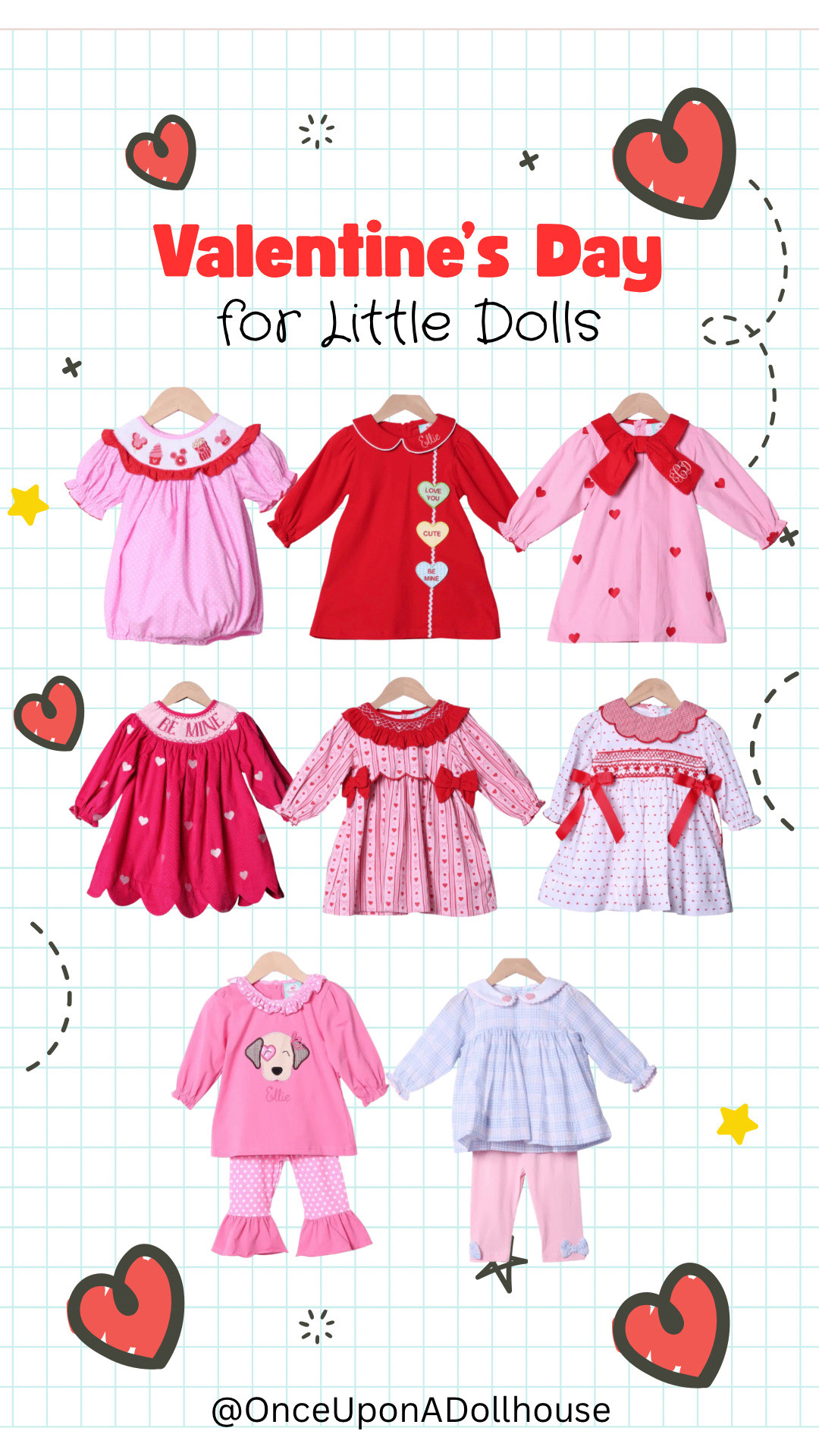 Valentine’s Day for little dolls! 

Bow dress, heart dress, pants set

#LTKValentine #LTKKids #LTKootd