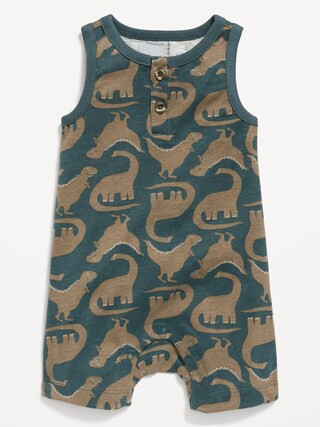 Unisex Printed Sleeveless Jersey-Knit Henley Romper for Baby | Old Navy (US)