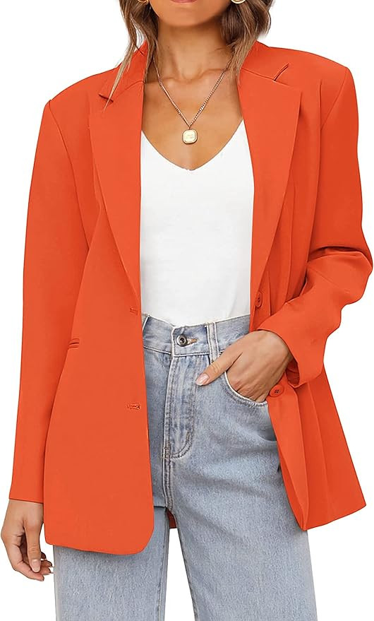 MEROKEETY Women's 2024 Fall Casual Blazers Long Sleeve Lapel Open Front Button Work Blazer Jacket... | Amazon (US)