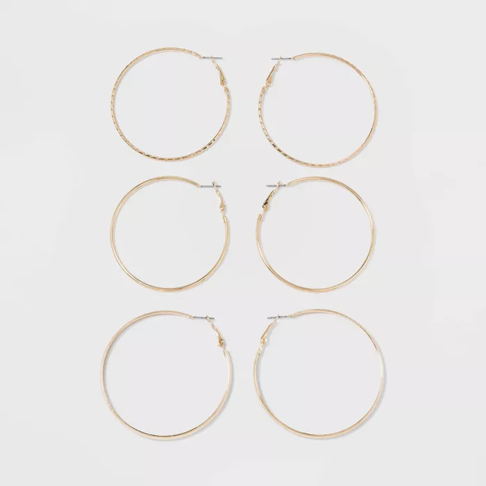 Thick, Thin and Textured Hoop Earring Set 3ct - Wild Fable™ | Target