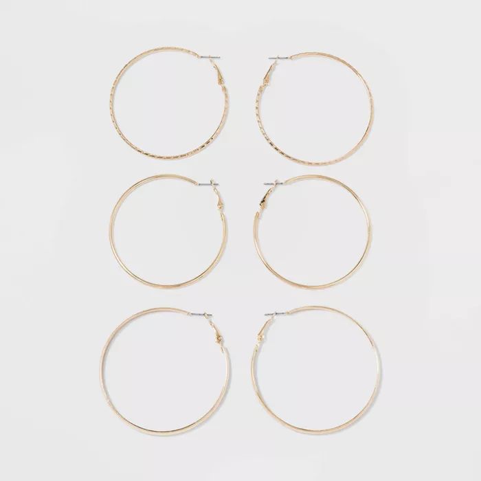 Thick, Thin and Textured Hoop Earring Set 3ct - Wild Fable™ | Target