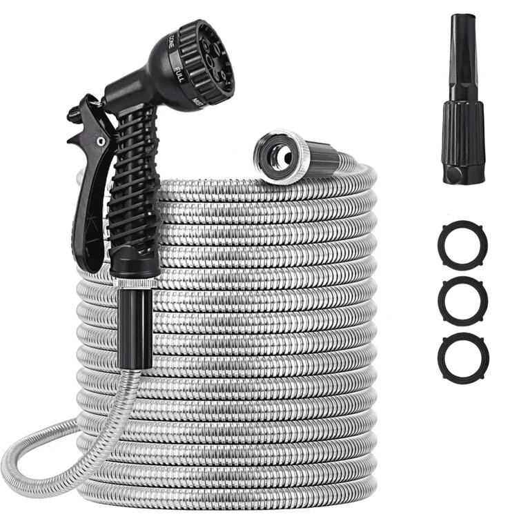 Garden Hose 75 FT,304 Stainless Steel Heavy Duty Water Hose with 7 Function Nozzles No-Kink Rust ... | Walmart (US)