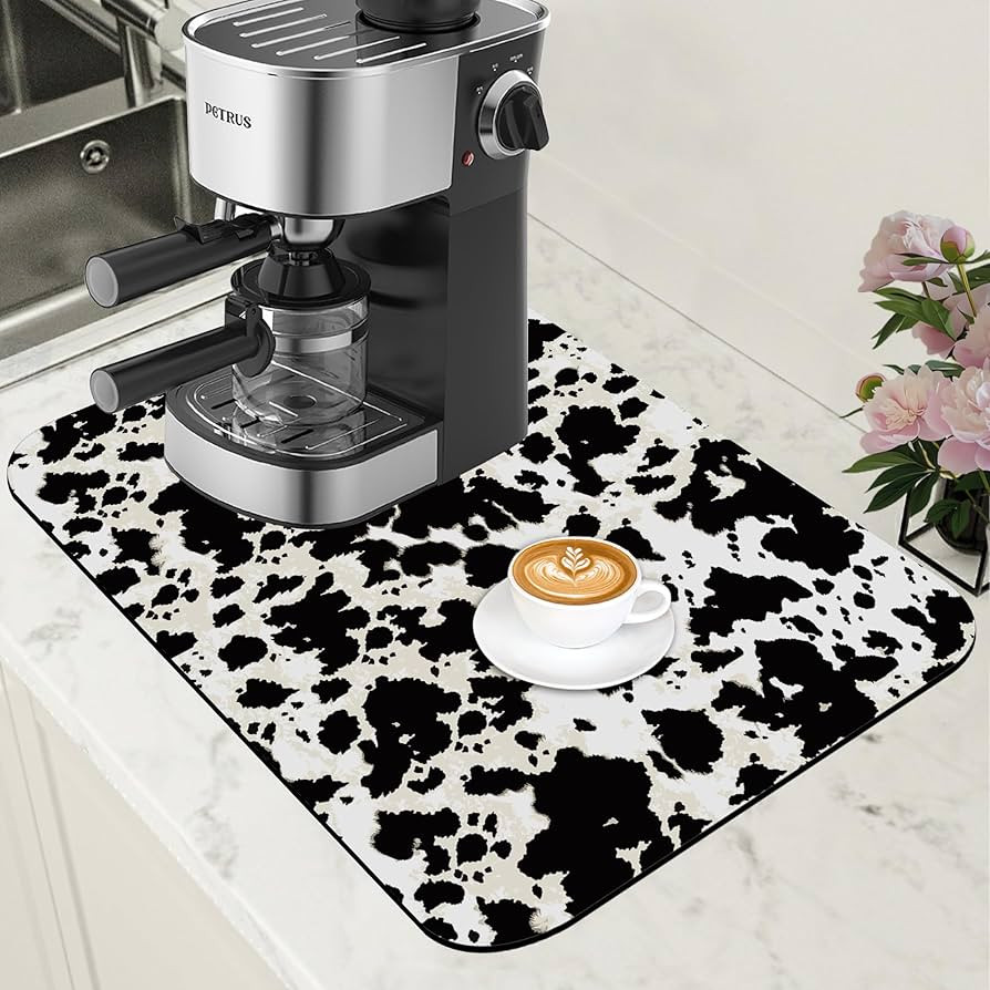 Dish Drying Mat Cow Print Coffee Bar Mat for Countertop Absorbent Hide Stain Rubber Backed Dish D... | Amazon (US)