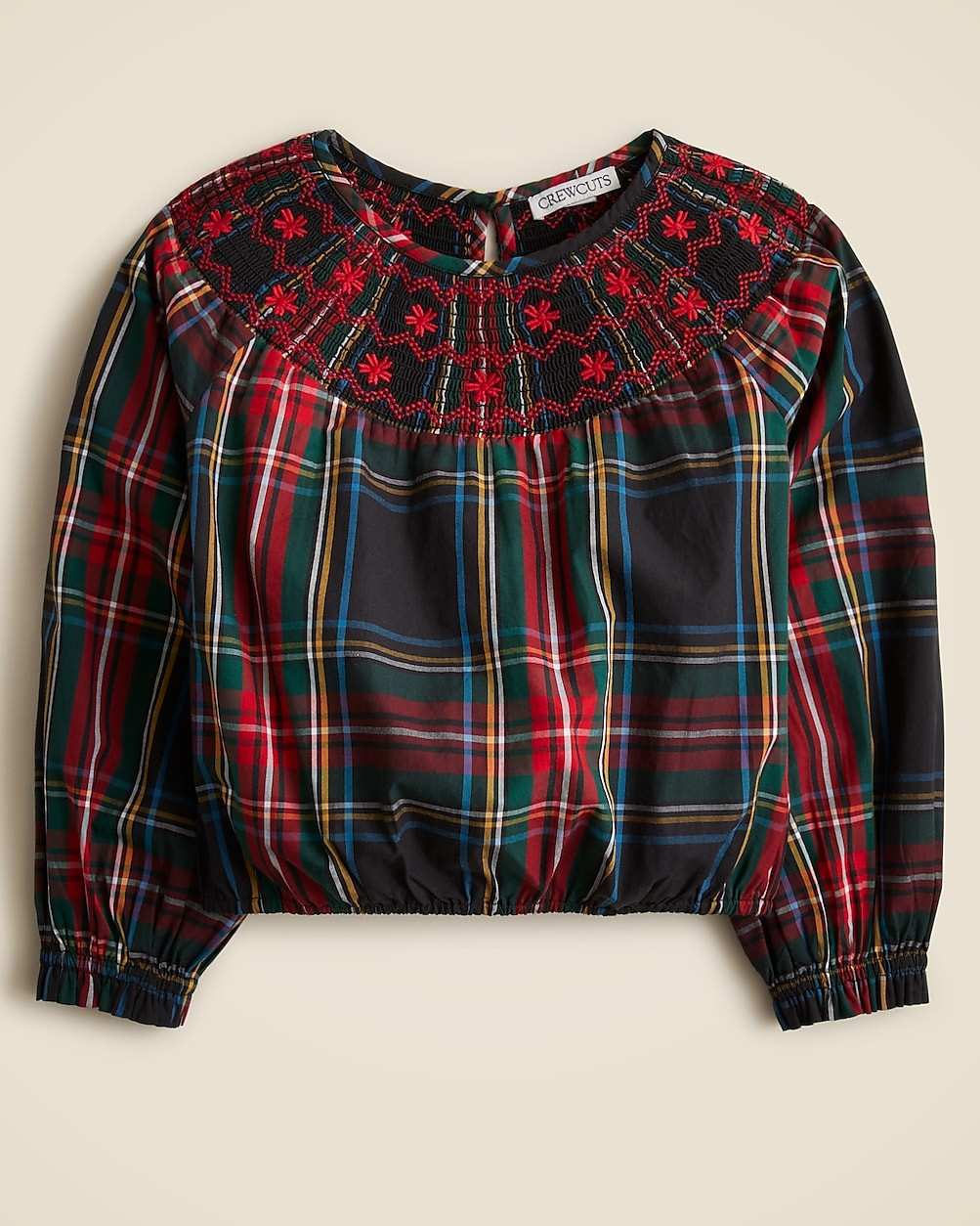 Girls' embroidered smocked top in Stewart tartan | J. Crew US