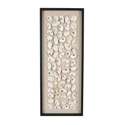 39"x16" Shell Handmade Abstract Wall Decor with Beige Linen, Black Frame - Olivia & May: Coastal ... | Target