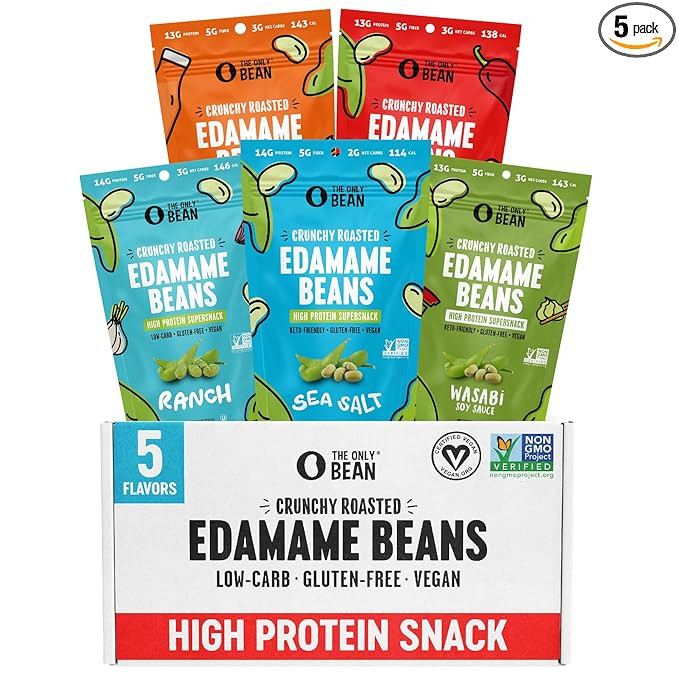 The Only Bean Crunchy Roasted Edamame Bean Snacks (5 Flavors), Healthy Snacks for Kids and Adults... | Amazon (US)