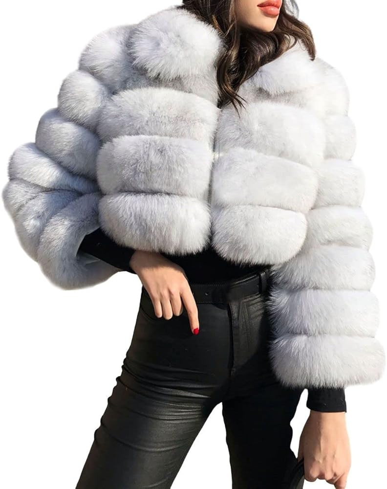 loveimgs Women Fluffy Faux Fur Coat Cropped Jacket Puffer Jacket Zip Up Winter Warm Fuzzy Teddy J... | Amazon (US)