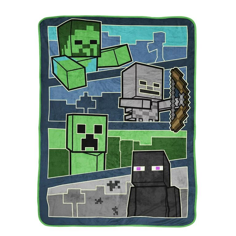 Minecraft 'Watch Out' Creeper Glow in the Dark Microfiber 46"x60" Throw, Green, Machine Washable ... | Walmart (US)