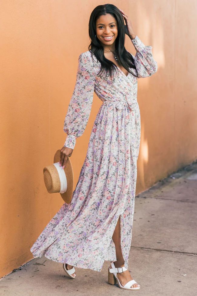 My Dearest Darling Pink/Ivory/Lilac Floral Maxi Dress | The Pink Lily Boutique