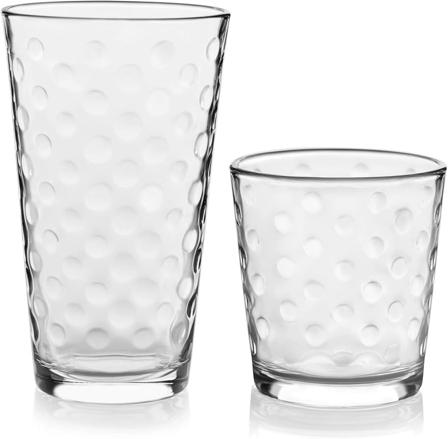Libbey Awa Tumbler and Rock Glasses Drinking Set, Elegant Polka Dot Drinking Glasses Set of 16, A... | Amazon (US)