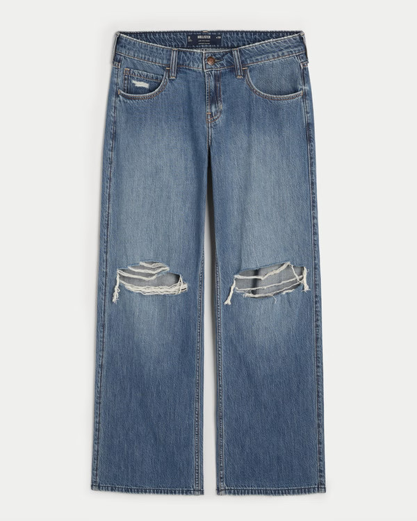 Low-Rise Ripped Medium Wash Baggy Jeans | Hollister (US)
