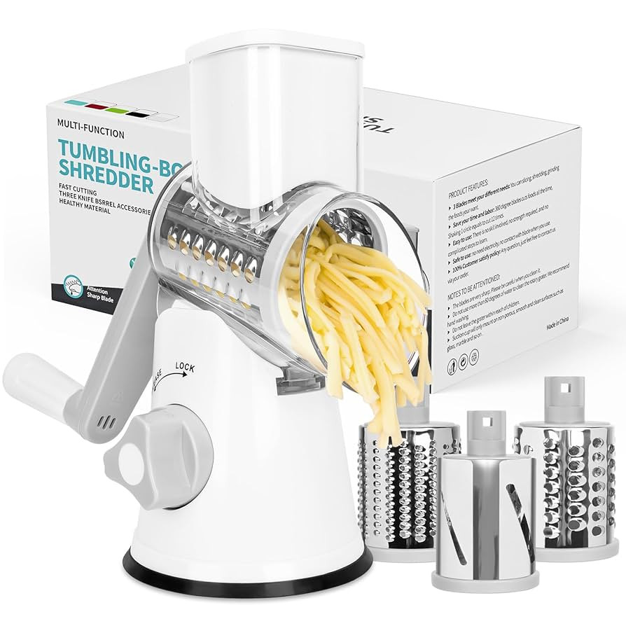 X Home Rotary Cheese Grater for Kitchen, Shredder with 3 Interchangeable Blades, Rotary Grater wi... | Amazon (US)