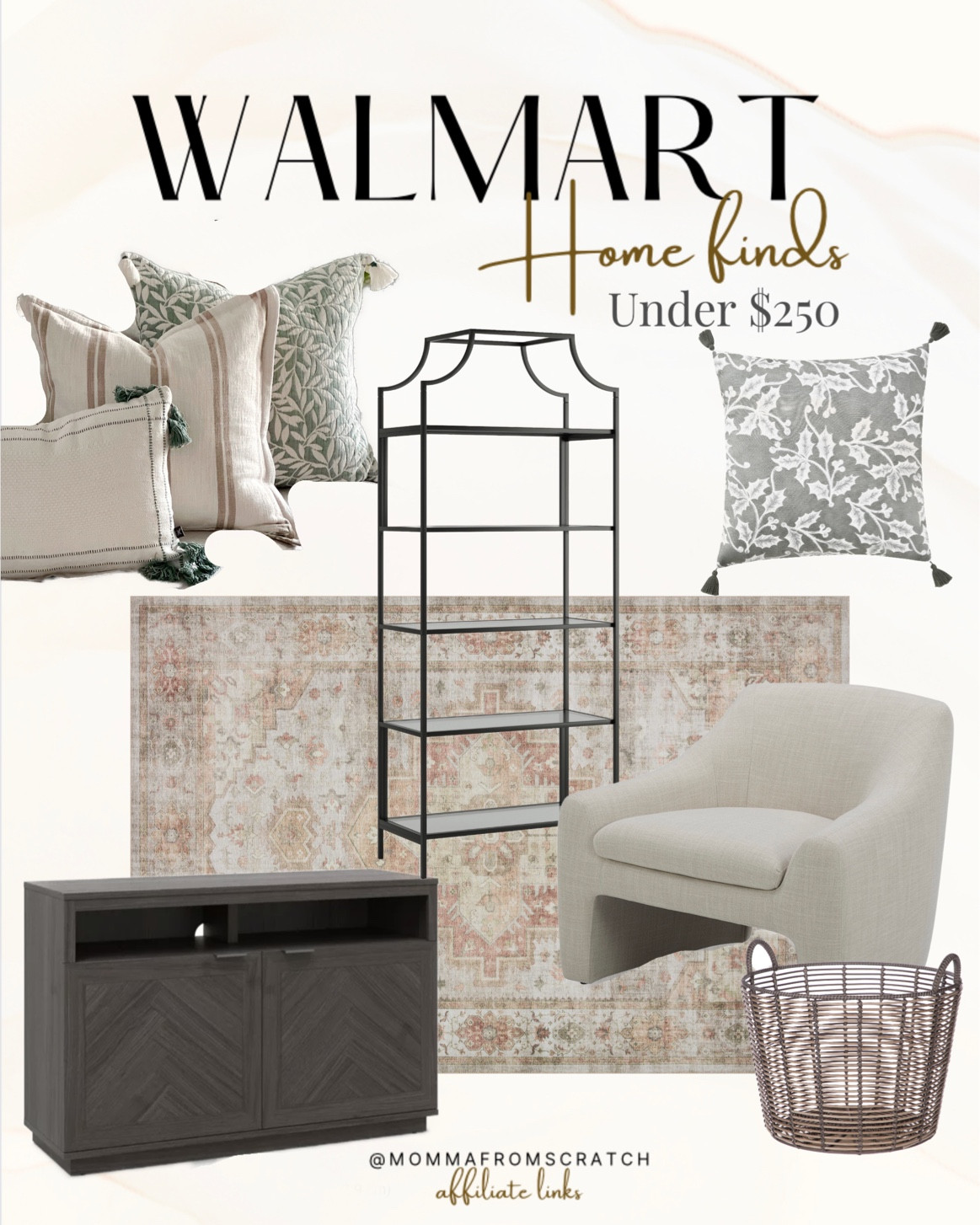 Walmart home decor new furniture finds! Accent chair, Loloi rugs, glass bookshelf, pillows, my Texas house decor! 

#LTKfindsunder50 #LTKstyletip #LTKhome