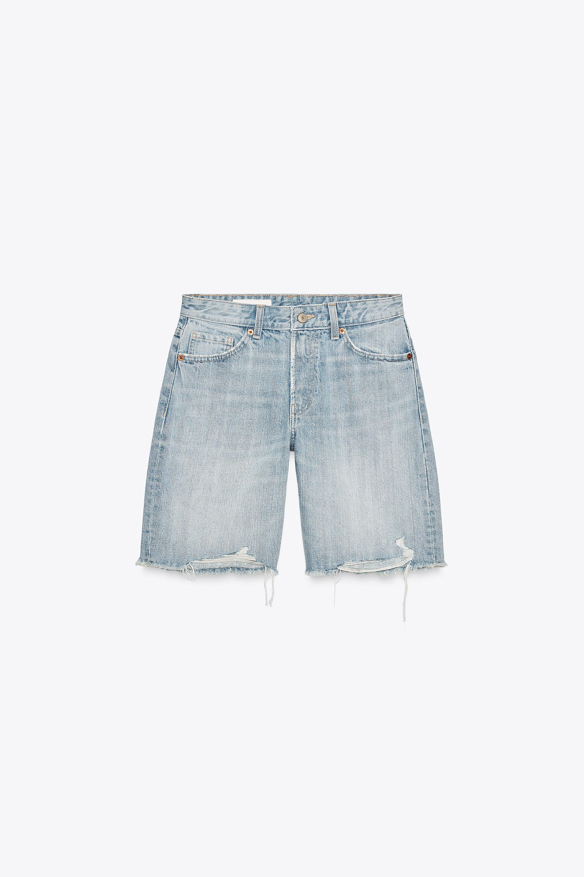RIPPED MID-RISE TRF DENIM SHORTS | Zara US