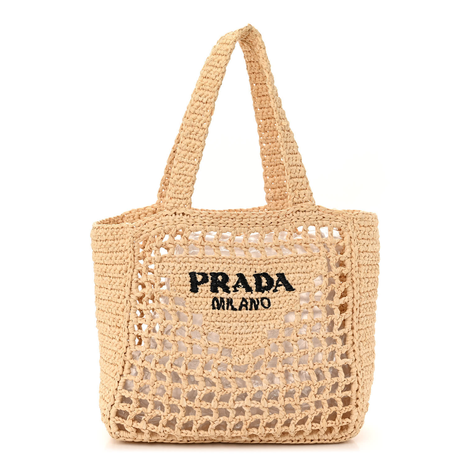 Yarn Raffia Effect Crochet Logo Embroidered Small Tote Bag Naturale | FASHIONPHILE (US)