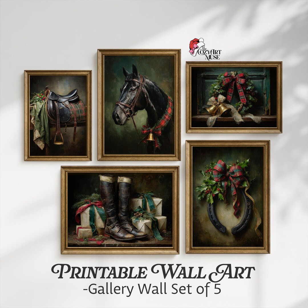 Equestrian Christmas Gallery Wall Set of 5: Rustic Holiday Printable Art Digital Download | Etsy (US)