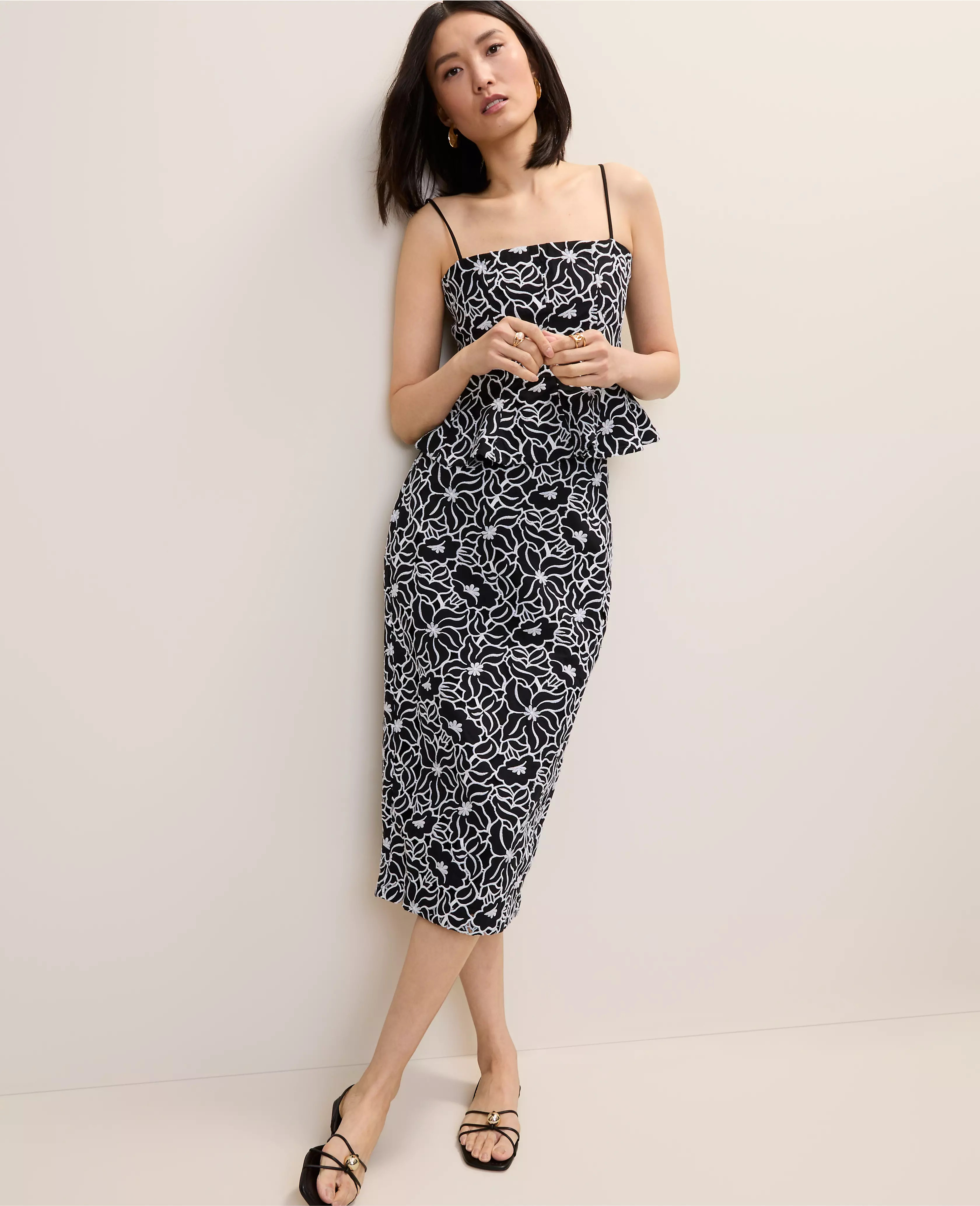 Embroidered Column Midi Skirt | Ann Taylor