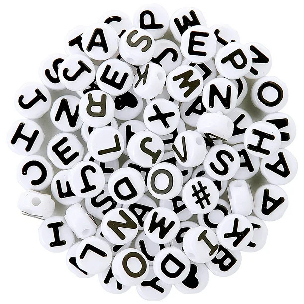 The Beadery - White Alphabet Beads with Black Letters - 360 Pieces | Walmart (US)