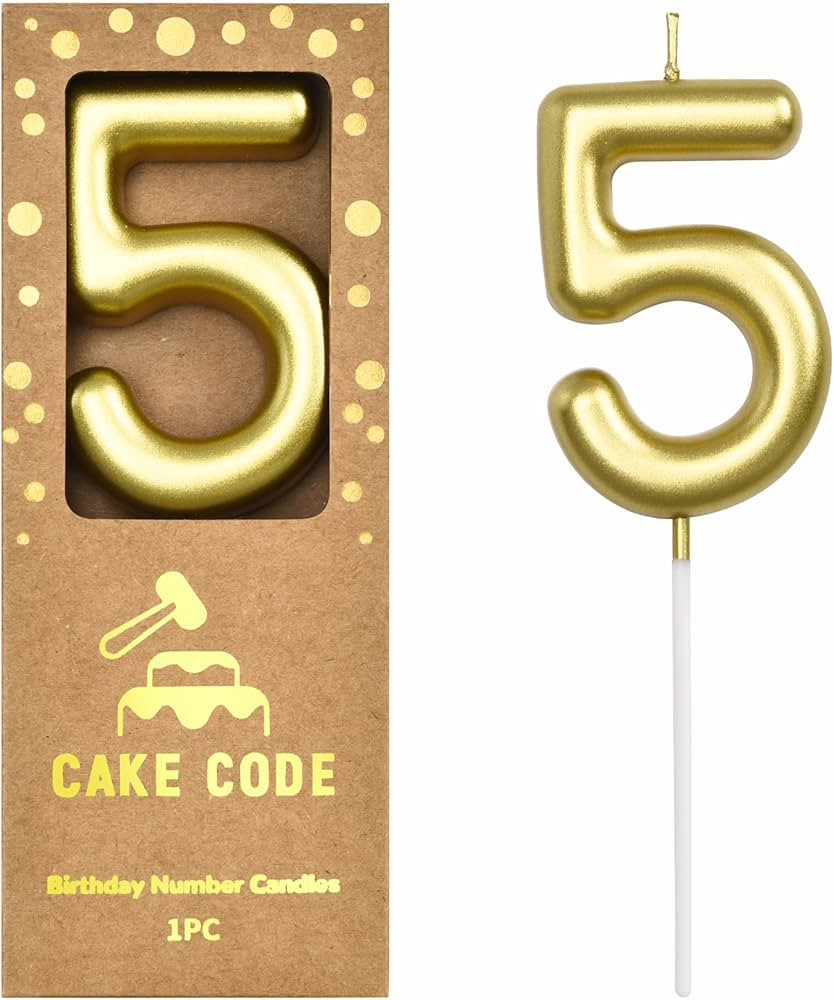 2.76 Inch Classical Gold 5 Number Birthday Candles, Gold Number Candles, Cake Number Candles, Par... | Amazon (US)