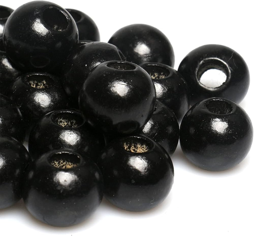 Black Wooden Macrame Beads 20mm with 8mm Large Hole, Wood Spacer Beads, Natural Round Ball Farmho... | Amazon (US)