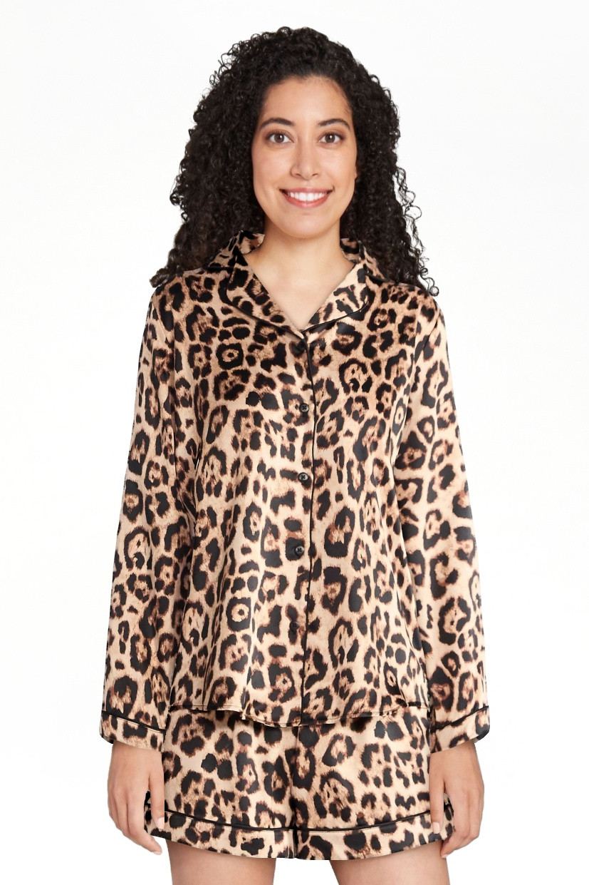 Joyspun Conjunto de Pijama de Manga Larga y Shorts con Muesca de Satén Elástico para Mujer, 2 P... | Walmart (US)