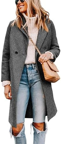 Tanming Women's Notch Lapel Double Breasted Wool Blend Mid Long Pea Trench Coat | Amazon (US)