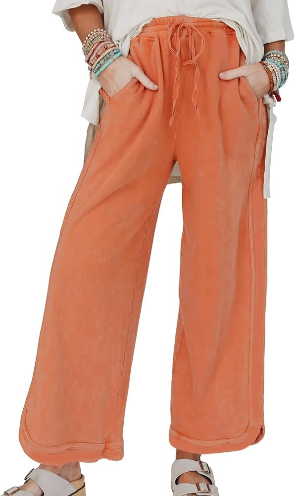 Hixiaohe Women's Casual Wide Leg Sweatpants High Waist Baggy Acid Wash Pants Drawstring Athletic ... | Amazon (US)