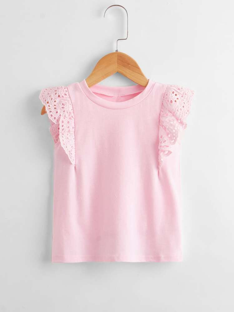 Toddler Girls Contrast Eyelet Embroidery Ruffle Tank Top | SHEIN