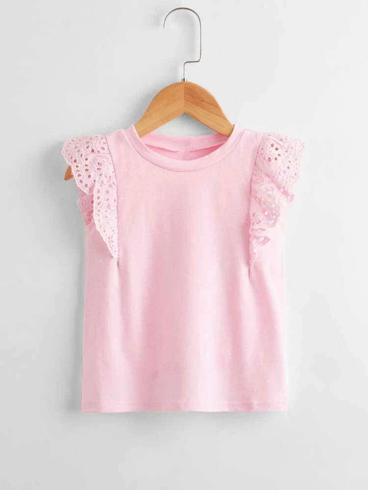 Toddler Girls Contrast Eyelet Embroidery Ruffle Tank Top | SHEIN