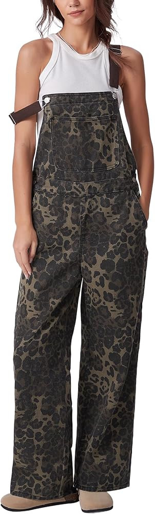 Kedera Women's Oversized Denim Jumpsuit Wide Leg Leopard Overalls Buckle Up Loose Fit Baggy Camo ... | Amazon (US)