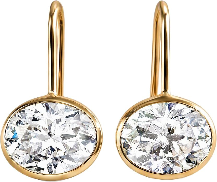 14K Gold Plated Bezel Drop Earrings, Dainty Dangle for Women | Amazon (US)